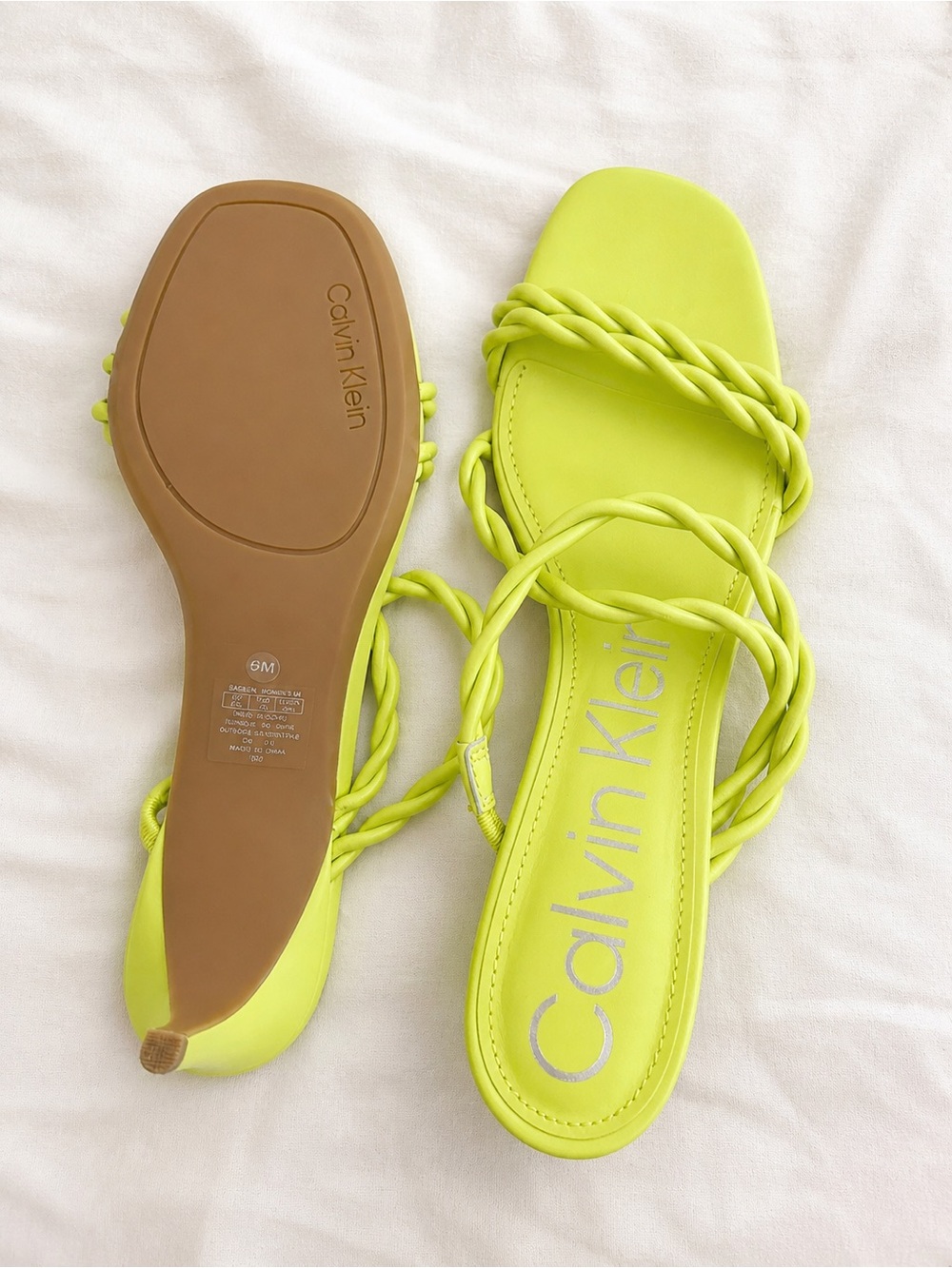 Calvin Klein Neon Lime Braided Strap Slide Sandals - Women's - Size 8.5
